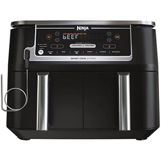 10 Quart 6-in-1 DualZone Smart XL Air Fryer with 2 Independent Baskets, Smart Cook Thermometer for Perfect Doneness, Match Cook & Smart Finish to Roast, Dehydrate & More