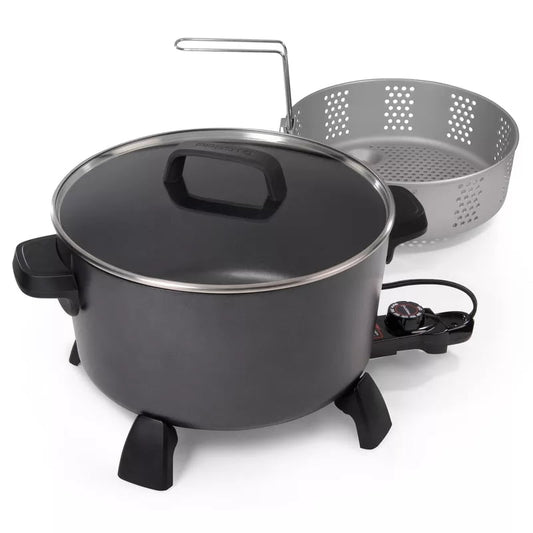 10-Quart Kitchen Kettle XL Multi-Cooker, Steamer & Deep Fryer, Capable of Steaming, Stewing, Roasting, Boiling, and Deep Frying, Black