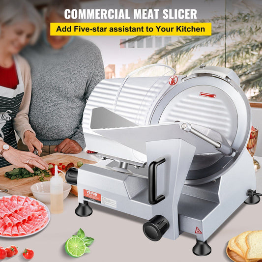 10" Stainless Steel Blade Meat Slicer, 240W Commercial Electric Food Cutter, Adjustable 0-12mm Thickness, Ideal for Slicing Meat, Bread & Cheese