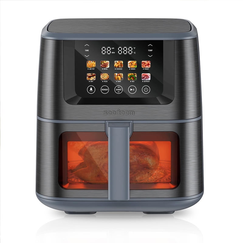 10-in-1 Hot Air Fryer Oven with Color LCD Display Touchscreen & ClearCook Cooking Window,1800W,XL,8 Quart,Grey