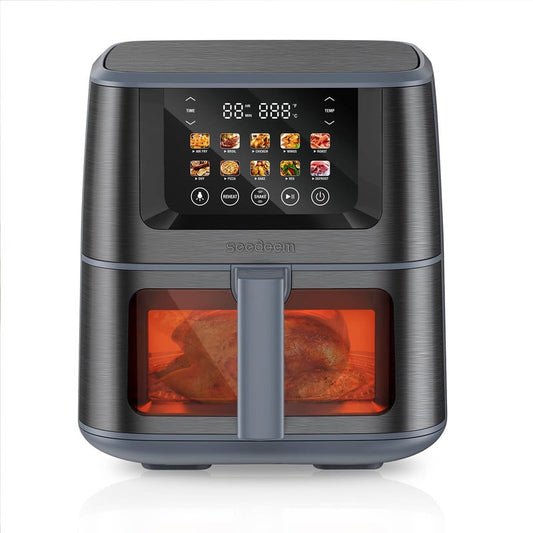 10-in-1 Hot Air Fryer Oven with Color LCD Display Touchscreen & ClearCook Cooking Window,1800W,XL,8 Quart,Grey