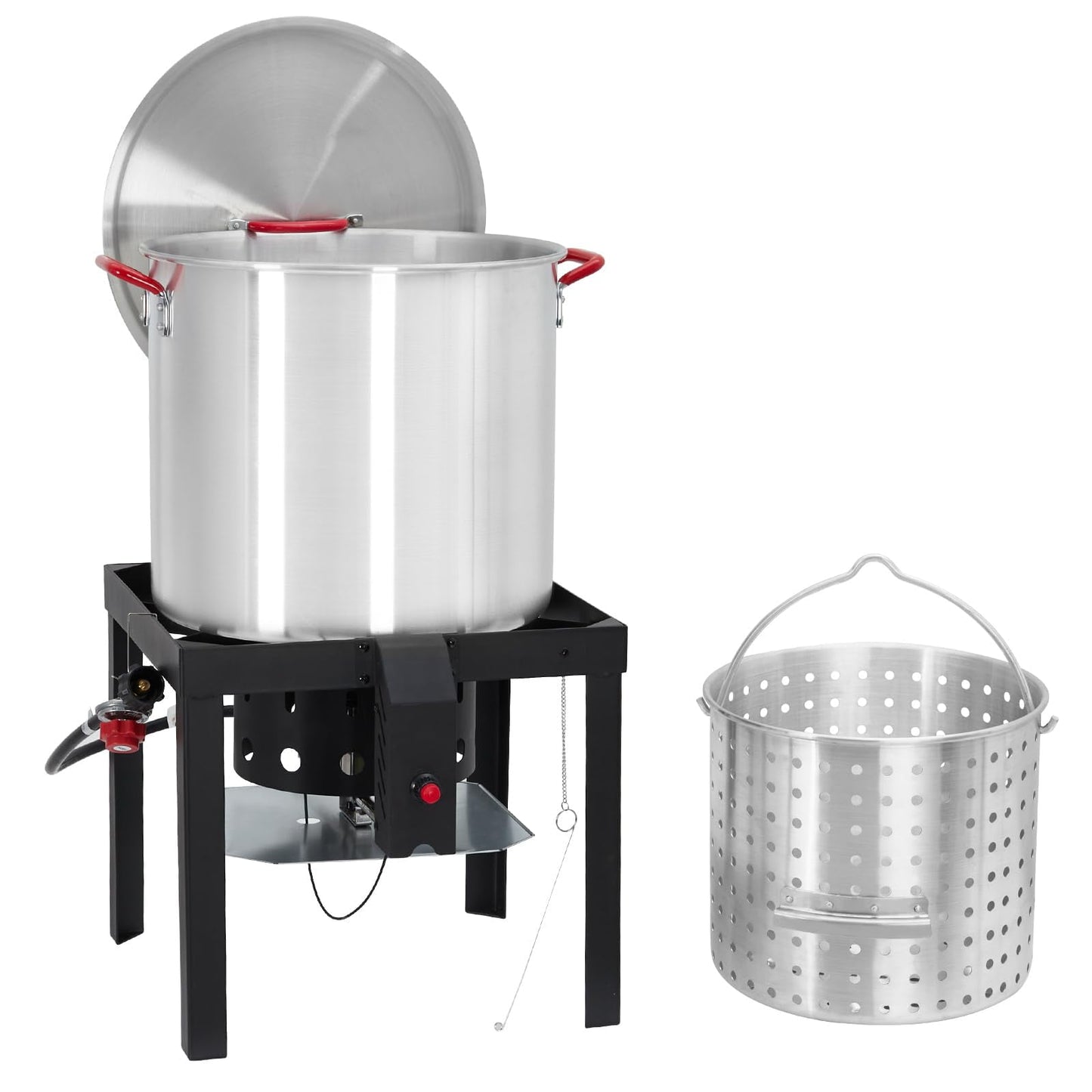 100 Qt Seafood Boil Pot,Aluminum Crawfish Boiler w/Steam/Boil Basket & Strainer,110000 BTU Propane Stove Burner with Lifting Hook,10 PSI Regulator,Outdoor Cooking Shrimp Crab Boiler Seafood Boiler