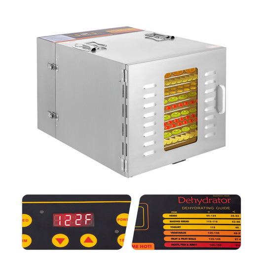 1000W 10 Trays Dryer Commercial Food Dehydrators 1000W Stainless Steel Drying Machine 35-90℃/95-194℉