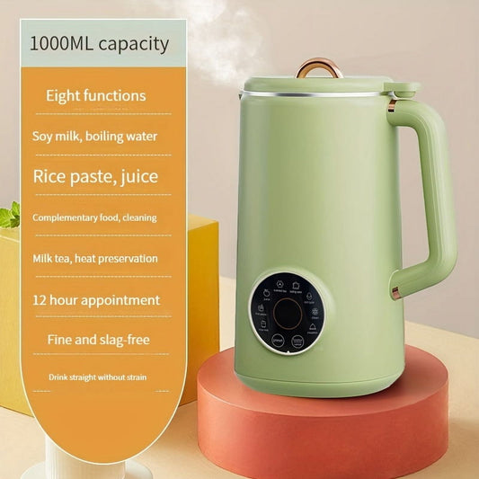 1000ml 9-functions Mini Soybean Milk Maker, Digital Display Screen, Juicer Maker, Reservation Function, Heat Preservation And Automatic Cleaning For Household, Portable Soy Milk Machine,  With Measuri