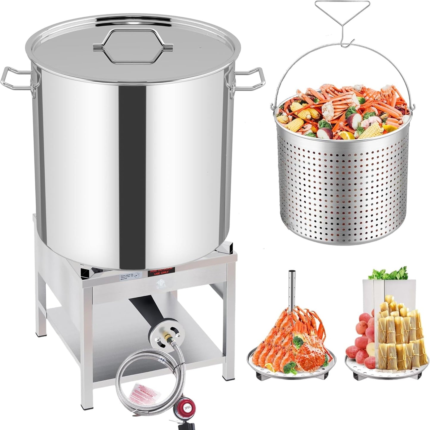 100QT Stainless Steel Pot with 200,000 BTU Propane Burner - Seafood Boil Pot, Crab Boil Pot, Lobster Pot, Shrimp Boil Pot, Tamale Steamer Pot with Basket and Turkey Fryer