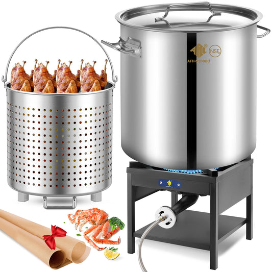 100QT Stainless Steel Seafood Boiling Kit, 200,000BTU Propane Stove for Outdoors Cooking, Large Stock pot w/Basket for Shrimp, Lobster, Crab Crawfish, Turkey Deep Fryer, Seafood Boil Pot