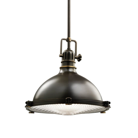 Kichler Hatteras Bay 1 -Light Olde Bronze Transitional Ribbed glass Lantern Medium Hanging Pendant light