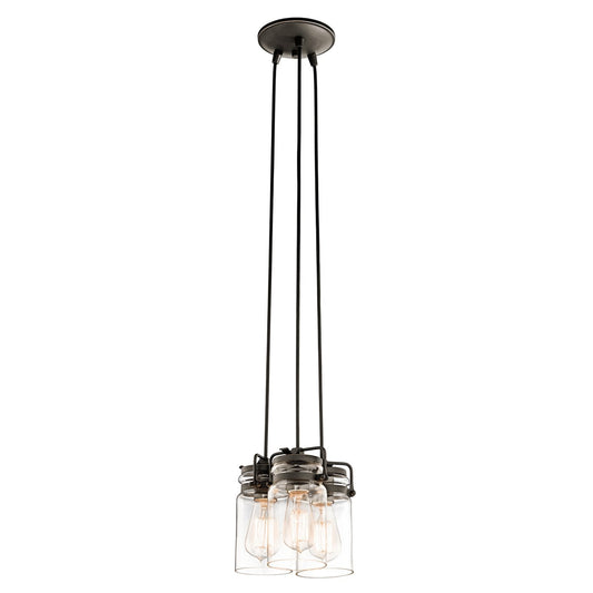 Kichler Brinley 3 -Light Olde Bronze Transitional Clear glass Jar Mini Hanging Pendant light 1253195