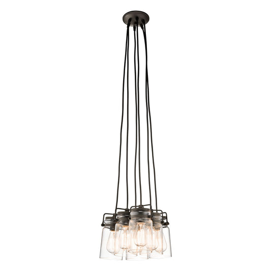 Kichler Brinley 6 -Light Olde Bronze Transitional Clear glass Jar Medium Hanging Pendant light 1253197