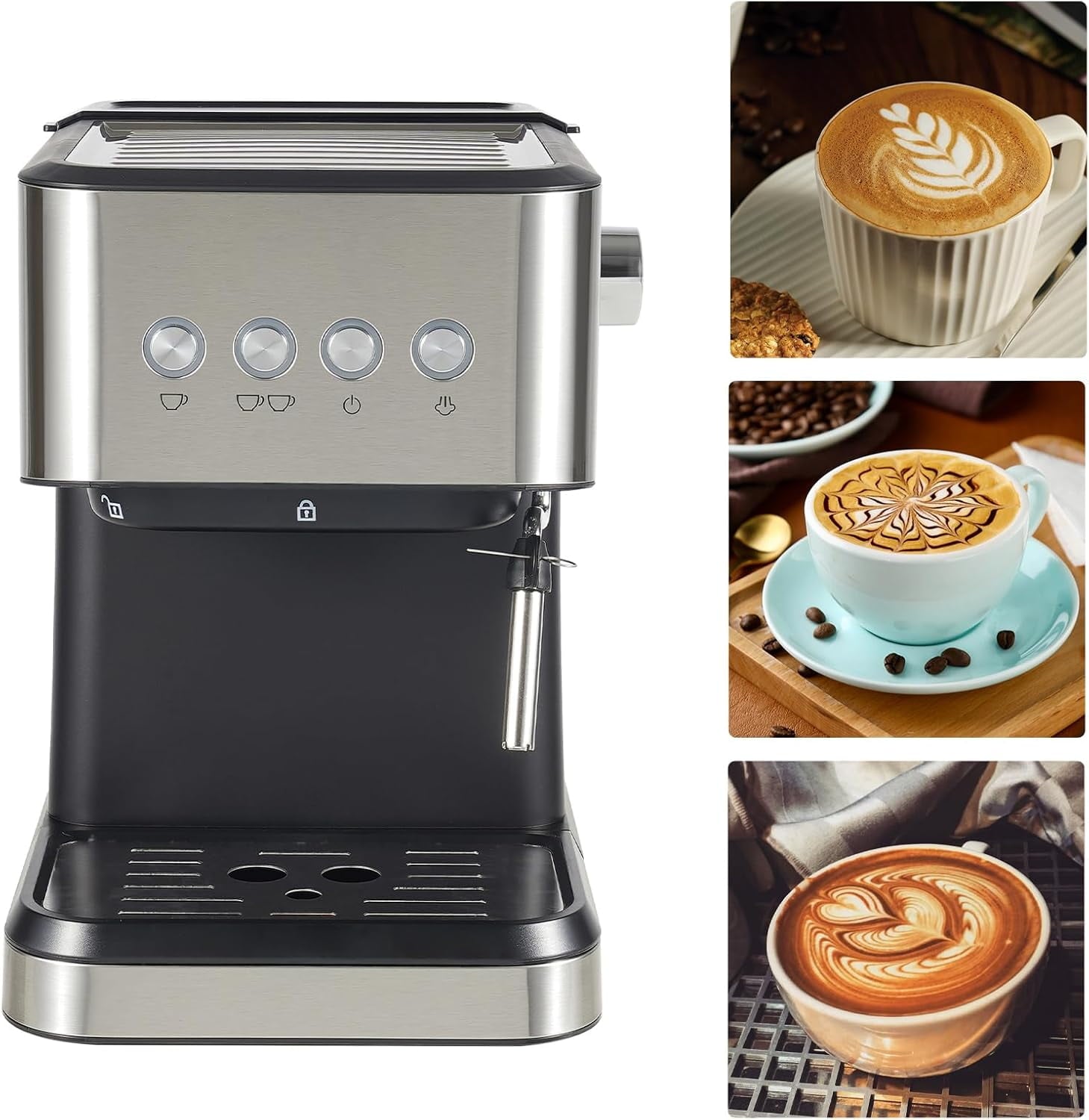 1050W 110V Semi-automatic Coffee Machine with 50.73 Ounces Water Tank, Small Drip Coffee Machine Expresso Coffee Machine Cappuccino Machine Espresso Machine Maker for Cappuccino Latte Macchiato