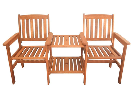 Lautan Elwood Set of 2 Natural Wood Frame Stationary Conversation Chair with Slat Seat