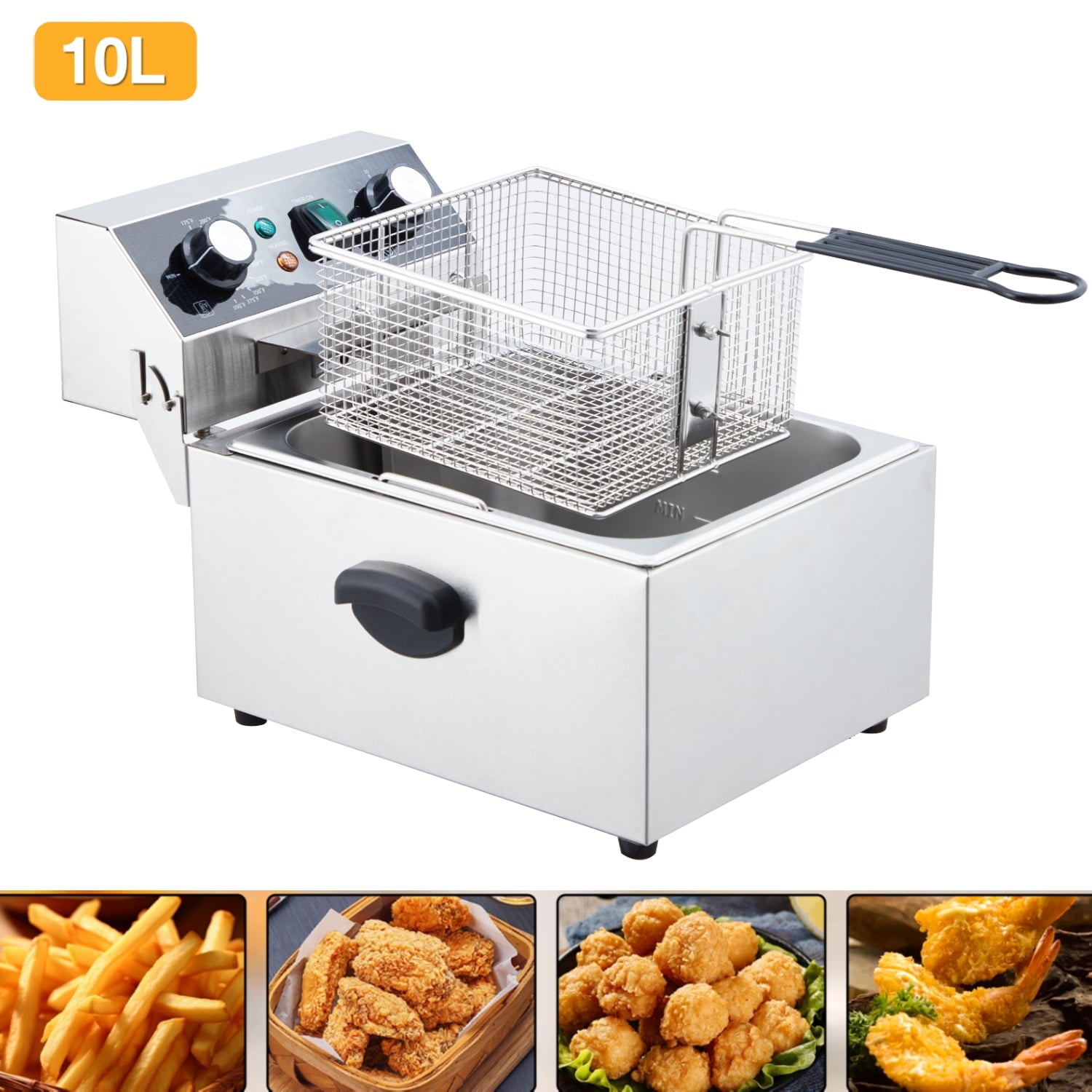10L Deep Fryer with Basket,1800W Commercial Electric Deep Fryer with Timer,Adjustable Temp Countertop Oil Fryers for Home,Kitchen,Restaurant