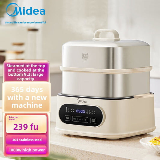 10L Electric Steamer Pot - Stainless Steel Multi-Layer Food Steamer, Digital Timer, Keep Warm Function, Multi-Purpose Cooker for Rice/Dumplings/Seafood, BPA-Free (Silver)