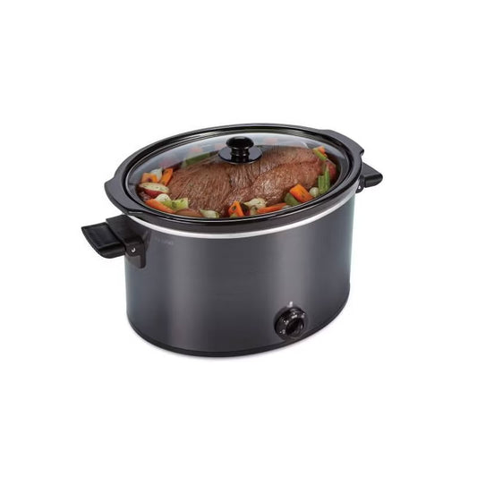 10qt Slow Cooker - Gray: Large Ceramic Crockpot, 3 Settings, Stay-Cool Handles, Dishwasher-Safe Parts