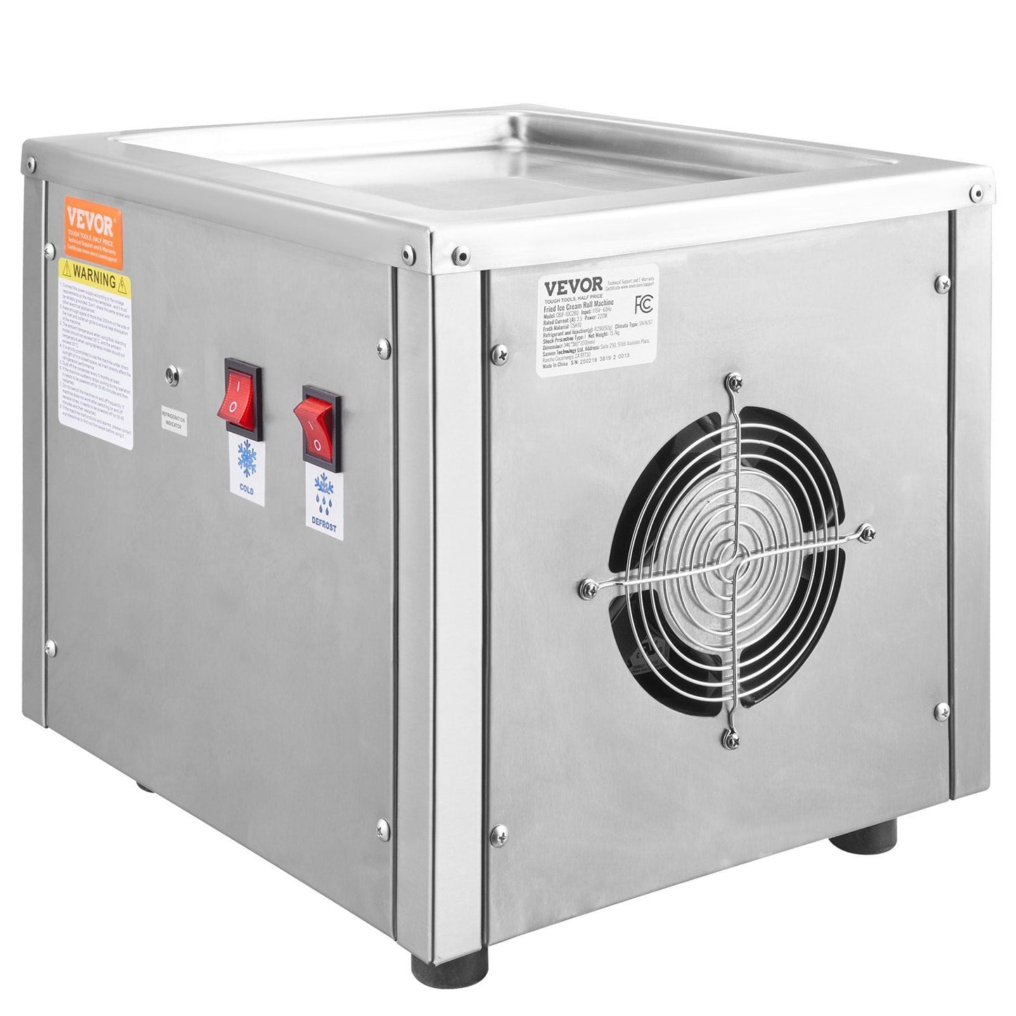 11"x9.5" Fried Ice Cream Roll Machine with Compressor, 2 Scrapers - Make Ice Cream Rolls, Frozen Yogurt, Desserts - Stainless Steel