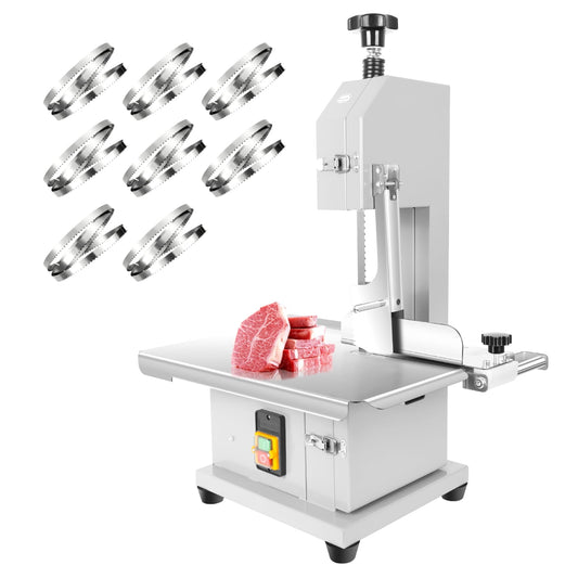 110V 1500W Electric Bone Saw Machine, Meat Bandsaw with 0.04"-4" Thickness, Stainless Steel Frozen Meat Cutter with 8 Saw Blades, 19"x14" Workbench, Meat Cutting Machine for Commercial Kitchen