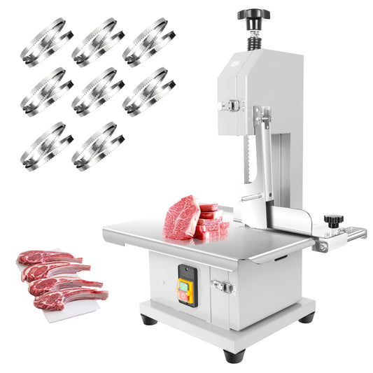 110V 1500W Electric Bone Saw Machine, Meat Bandsaw with 8 Saw Blades & 19"x14" Workbench, Stainless Steel Frozen Meat Cutter, 0.04"-4" Thickness, Meat Cutting Machine for Restaurant, Pork, Chicken