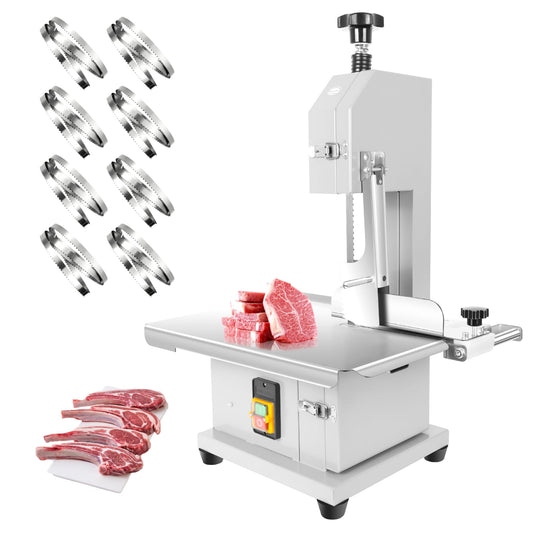 110V 1500W Electric Bone Saw Machine, Stainless Steel Meat Bandsaw with 8 Saw Blades & 440-660 LBS/H, Frozen Meat Cutter, Meat Cutting Machine for Chicken, Beef, Restaurant