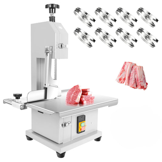 110V 1500W Stainless Steel Electric Bone Saw Machine, Meat Bandsaw with 8 Saw Blades & 19"x14" Workbench, Frozen Meat Cutter, Meat Cutting Machine for Chicken, Turkey