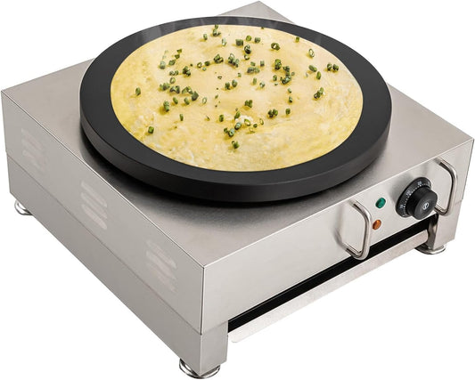 110V Commercial 16-Inch Electric Crepe Maker with A Drawer Type Warmer,Nonstick Crepe Pan Single Hotplate with Adjustable Temperature Control for Roti, Tortilla, Eggs, BBQ,(Electric/with Plug)