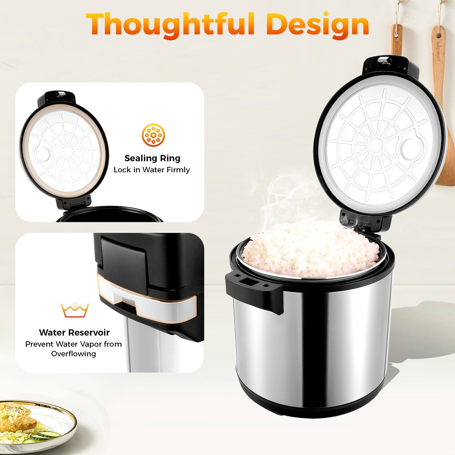 110V Non-Stick Rice Warmer with Heat-Dissipating Holes – 18.11" Large Size for Fast Food Restaurants, Breakfast Bars & Home Use