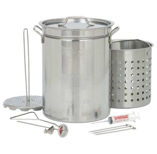 1118 32-qt Stainless Turkey Fryer Features Vented Lid Perforated Poultry Rack 12-in Stainless Fry Thermometer 2-oz Seasoning Injector
