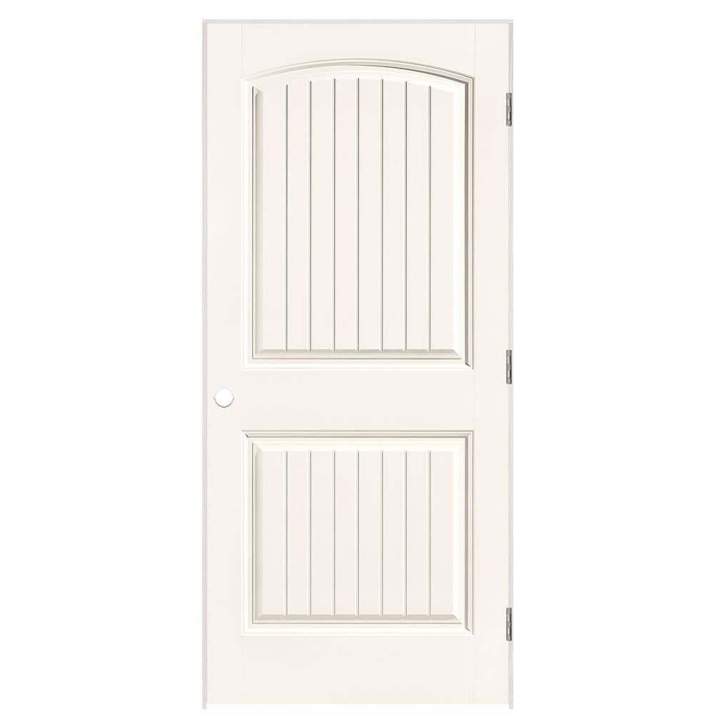 Masonite 36-in x 80-in White Hollow core 2-panel round top plank Right hand Smooth Prefinished Molded composite Flat Jamb Single Prehung Interior Door