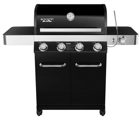 Monument Black/Porcelain Enamel 4-Burner Liquid Propane Gas Grill with 1 Side Burner 13892