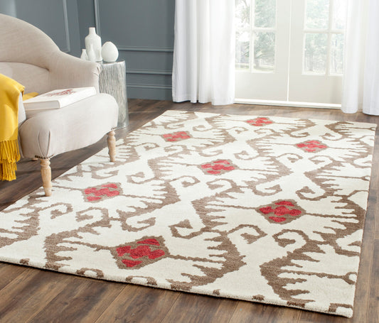 Safavieh Wyndham Ince 9 x 12 (ft) Tufted Wool Ivory/Brown Rectangular Indoor Ikat Bohemian/Eclectic Area rug