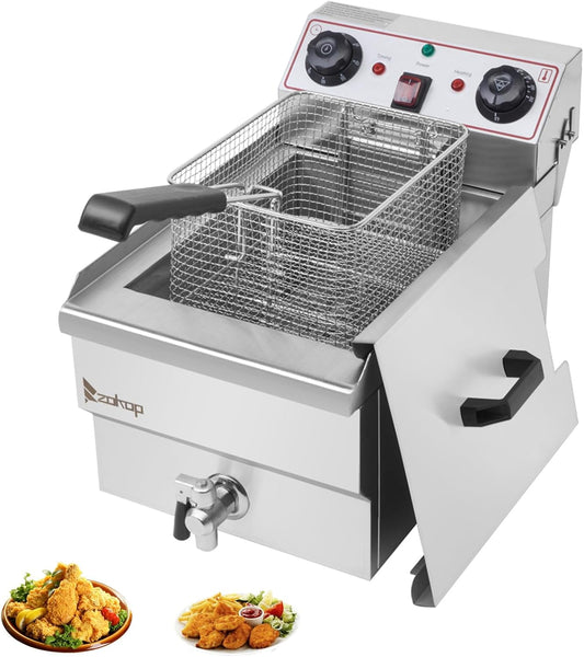 12.5QT/12L Electric Deep Fryer with Basket and Lid, 1700W Electric Fryer with Adjustable Temperature & Timer, Stainless Steel Countertop Oil Fryer for French Fries, Onion Rings,