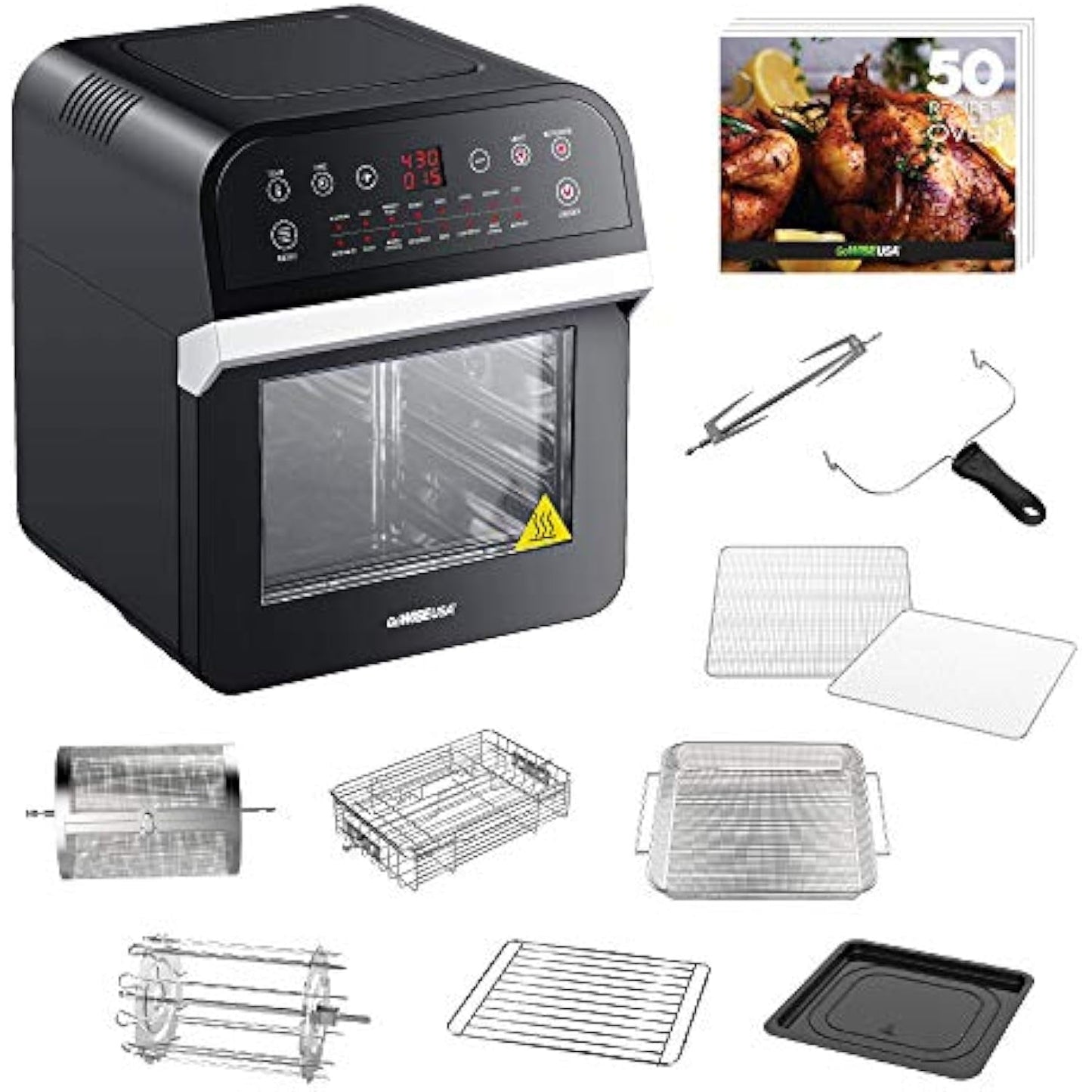 12.7-Quarts 15-in-1 Electric Air Fryer Oven with Rotisserie and Dehydrator + 50 Recipes QT