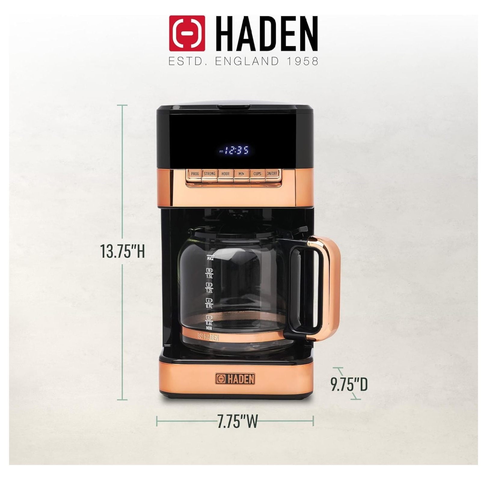 12-Cup Coffee Maker - Programmable, Delay Brew, Adjustable Strength, 120 Min Keep Warm, Anti-Drip, Black/Copper - Home Kitchen Appliance