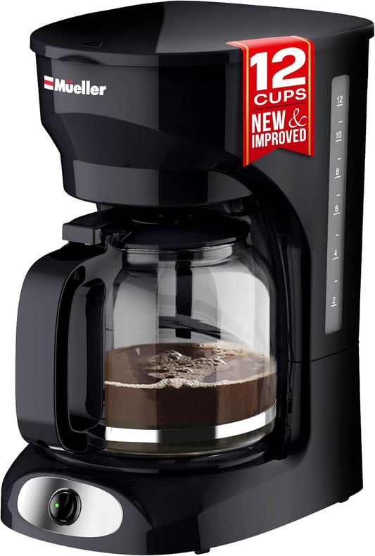 12-Cup Drip Coffee Maker - Borosilicate Carafe, Auto-Off, Reusable Filter, Anti-Drip, Keep-Warm Function, Clear Water Level Window Coffee Machine, Kitchen Essentials & Accessories