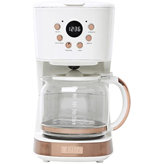12-Cup Programmable Coffee Maker with Auto Shut-Off & Washable Filter - Ivory & Copper, Energy-Saving Drip Coffee Machine for Easy Cleaning + Daily Deal