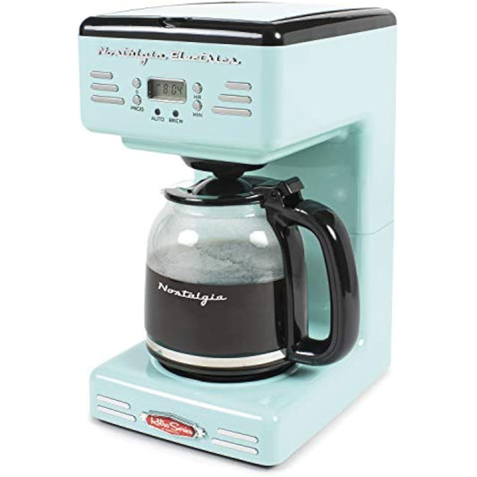 12-Cup Retro Programmable Coffee Maker - Aqua, Auto Shut-Off & Keep Warm Function w/ LED Display & Pause-Serve for Kitchen Convenience