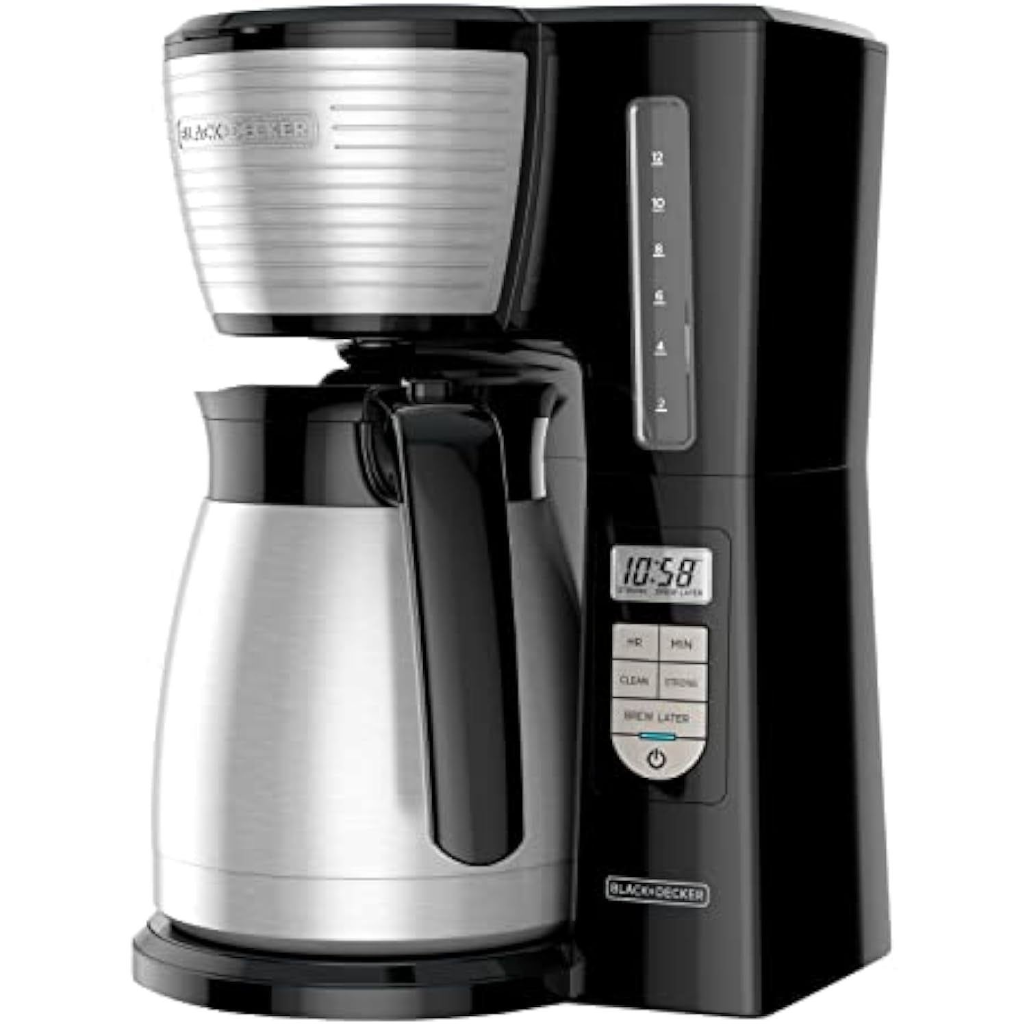 12-Cup Thermal Programmable Coffee Maker w/ Brew Strength & Auto-Clean - Quick Brew, Easy Clean for Home/Office (Black/Silver)