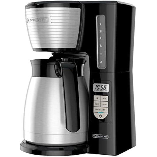 12-Cup Thermal Programmable Coffee Maker w/ Brew Strength & Auto-Clean - Quick Brew, Easy Clean for Home/Office (Black/Silver)