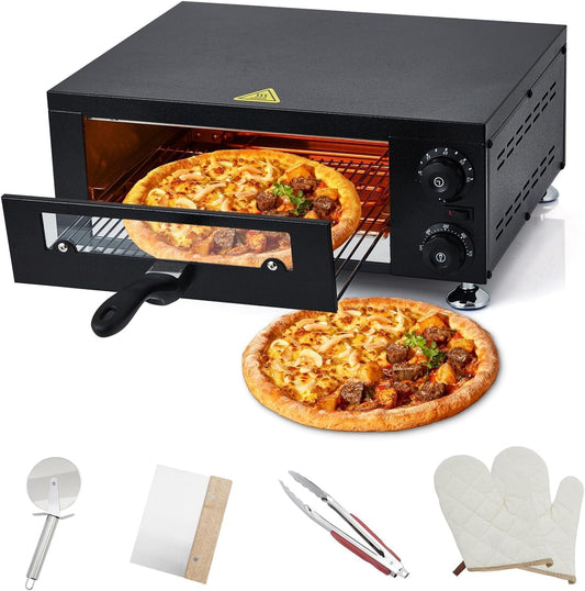 12" Electric Pizza Oven  Pizza Maker with Observation Window Countertop Pizza Machine 1100w With Timer, Stainless Steel Pizza Cooker,Indoor Countertop Pizza Oven(With Observation Window)
