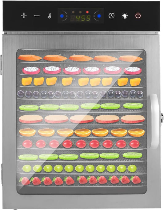 12 Trays Food Dehydrator Stainless Steel Commercial Food Dryer Machine for Jerky, Meat, Fruit, Herbs, Vegetables, 650W Food Dehydrator Machine with Timer and Temperature Control