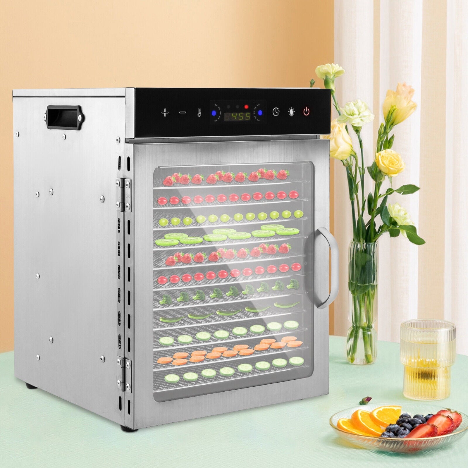 12 Trays Large Food Dehydrator Machine Stainless Steel Trays Dryer Machine LCD Touch