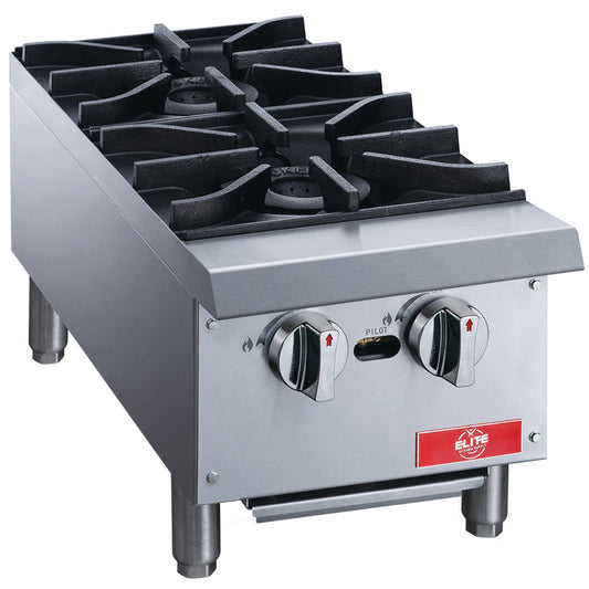 12 in. Commercial 2-Burner Hot Plate Natural Gas w/ Liquid Propane Kit, NSF Certified