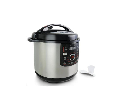 12 qt Electric Pressure Cooker, Black and Silver, Auto Shut-Off, Keep Warm, Durable Stainless Steel