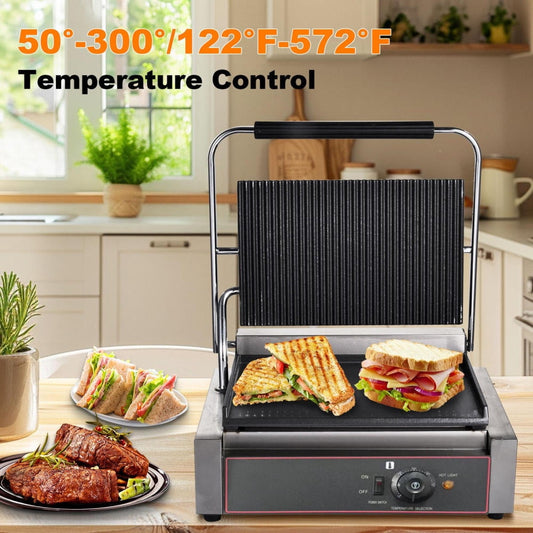 1200W Commercial Grade Panini Grill Sandwich Press, Adjustable Temperature Grill for Steak Snacks