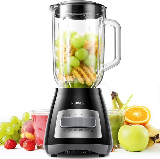 1200W Powerful Professional Crusher Blender 2.0, 52oz Glass Jar Countertop Blender and Smoothie Blender, Shakes and Smoothies, Ice Crush, Frozen Fruit, Stainless Steel