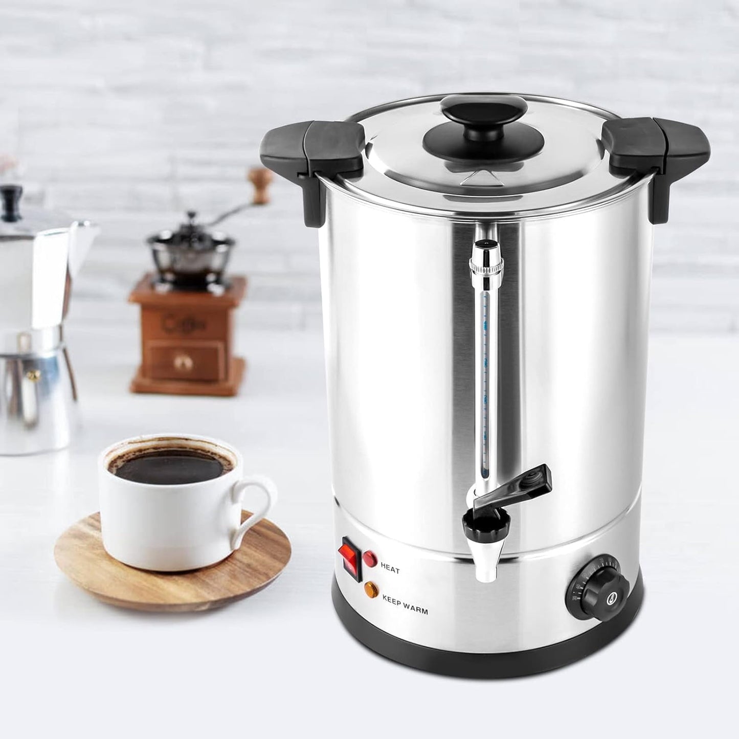 25L/6.6gal Tea Urn Coffee  Grade Stainless Steel Electric Kettle Hot Water Boiler  Catering Hot Water Kettle Electric Coffee Urn for Home Party Office Wedding