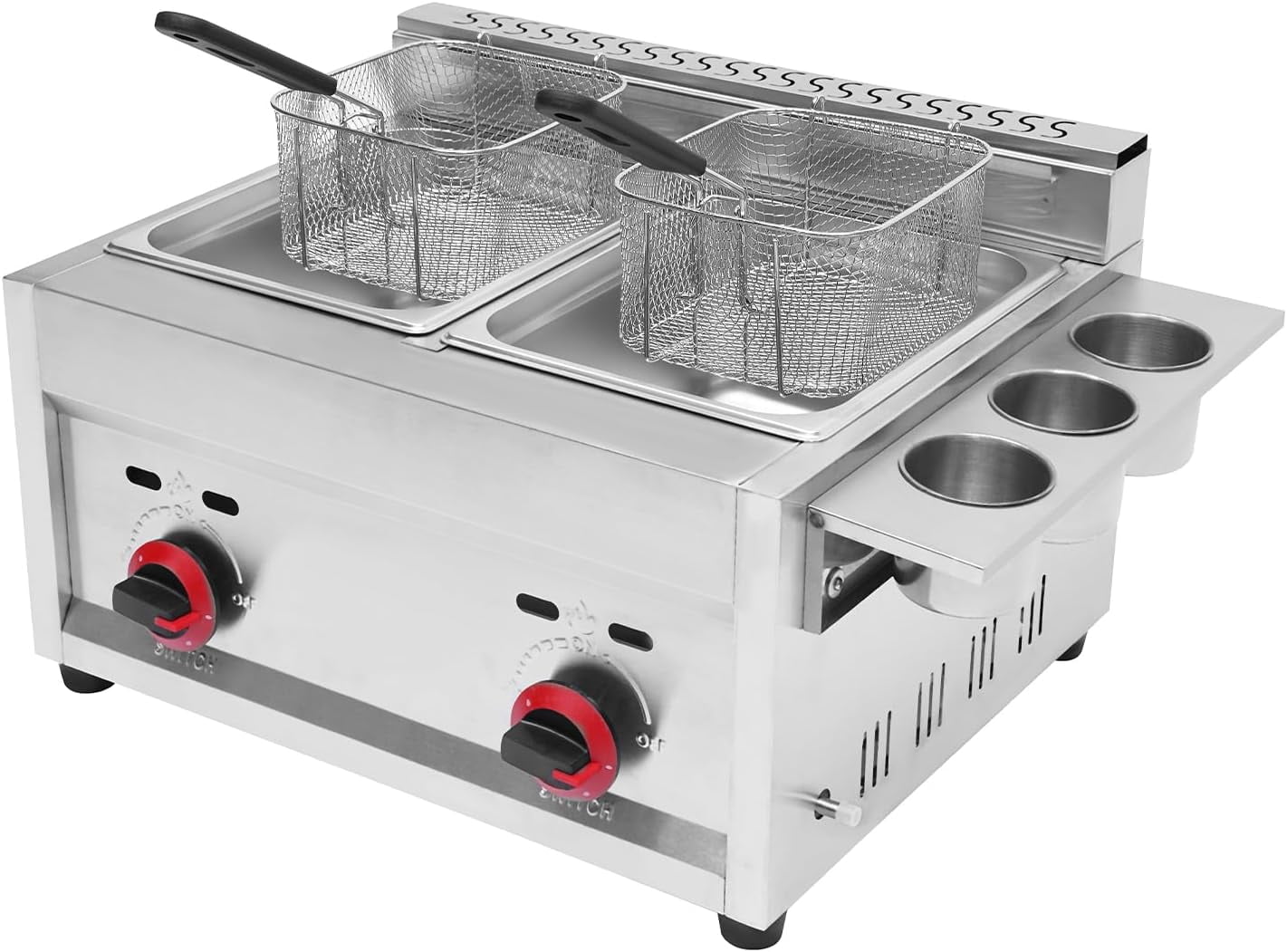 12L/3.2Gal Gas Deep Fryer Commercial Stainless Steel Countertop Deep Gas Fryer Outdoor LPG Gas Chicken Chips Fryer with Dual Baskets for Home Restaurants French Fries