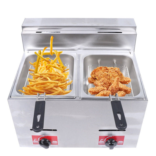 12L Commercial Propane Deep Fryer Countertop Gas Fryer & 2Baskets LPG + 2 Lids