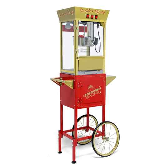 12oz Popcorn Machine with Cart, Vintage Style with Stainless Steel Kettle, Heated Deck & Drawer, for Home Party, Red