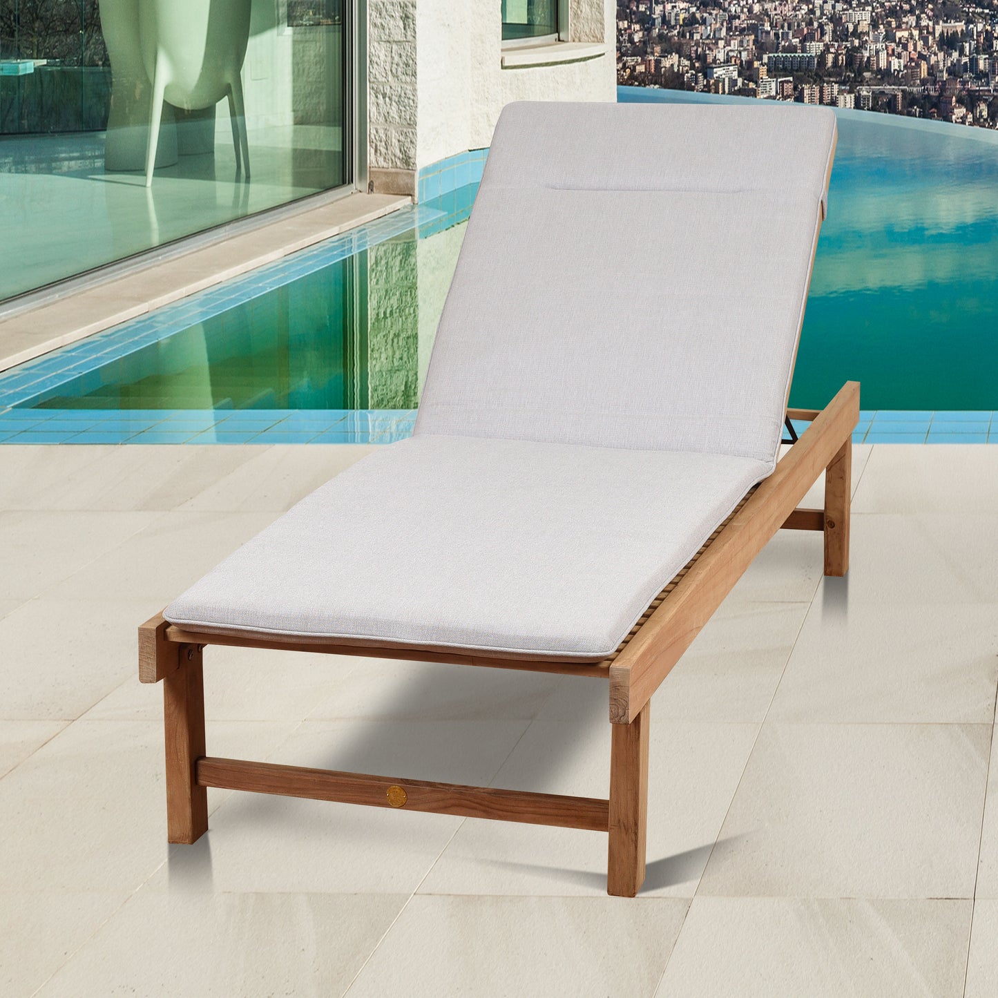 Amazonia Outdoor Brown Wood Frame Stationary Chaise Lounge Chair with Brown Cushioned Seat