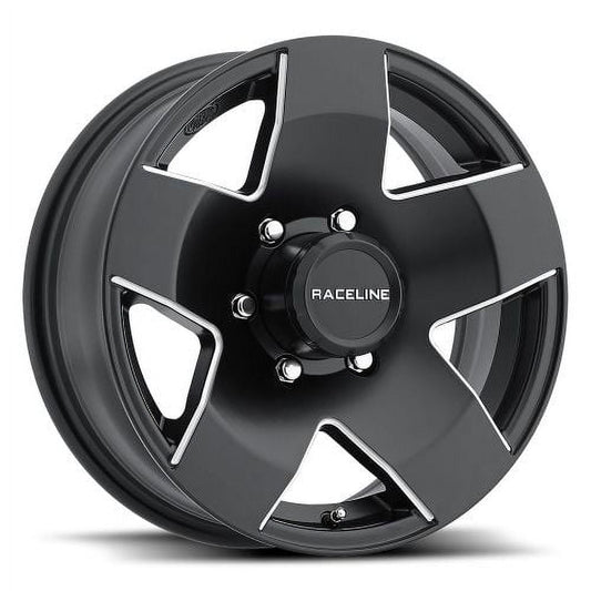 13x4.5 Raceline 855 Maxum Trailer Black Machined Wheel 5x4.5 (-.125mm)